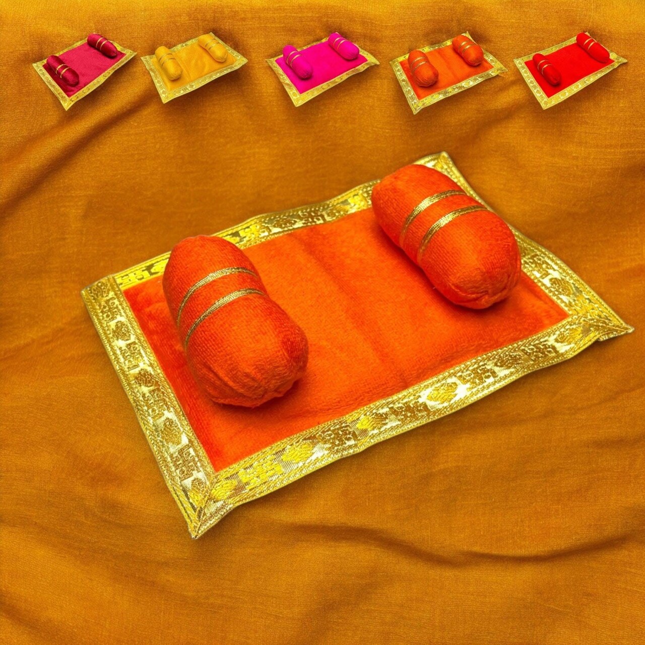 Laddu Gopal Velvet Asan Takiya Pillow Set for Lord Ganesha, Krishna, Kanha Ji, Bal Gopal God Goddess Idol Soft Mattress Cushion/gadda Bed Cum Aasan Set (7x4.5 Inch)